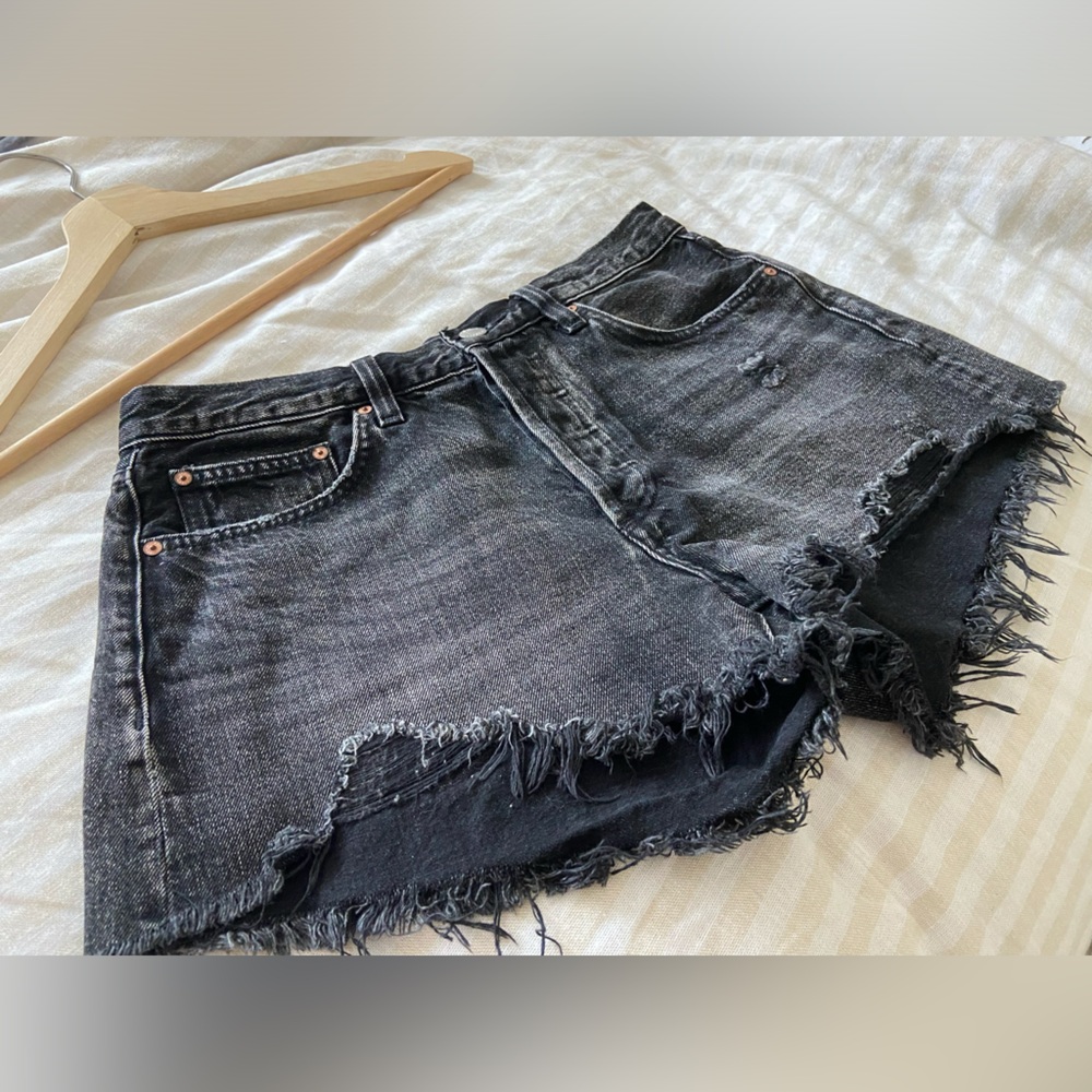 Denim Forum Aritzia black distressed jean short - Picture 3 of 6